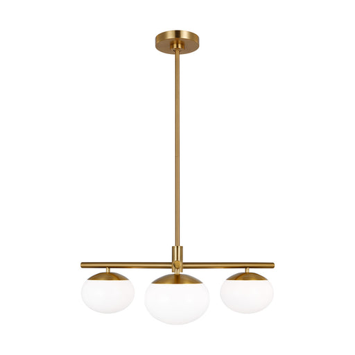 Visual Comfort & Co. Studio Collection Lune modern indoor dimmable 3-light semi-flush mount in a burnished brass finish and milk white glas