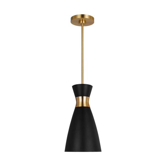Visual Comfort & Co. Studio Collection Heath modern mid-century indoor dimmable small 1-light pendant in a midnight black and burnished bra