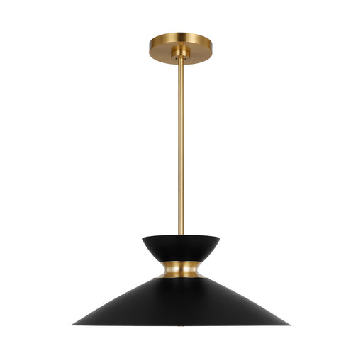 Visual Comfort & Co. Studio Collection Heath modern mid-century indoor dimmable 1-light wide pendant in a midnight black and burnished bras