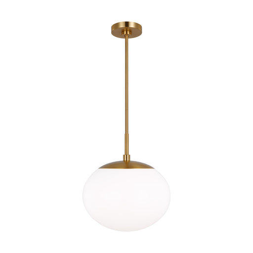 Visual Comfort & Co. Studio Collection Lune modern mid-century large indoor dimmable 1-light pendant in a burnished brass finish and milk w