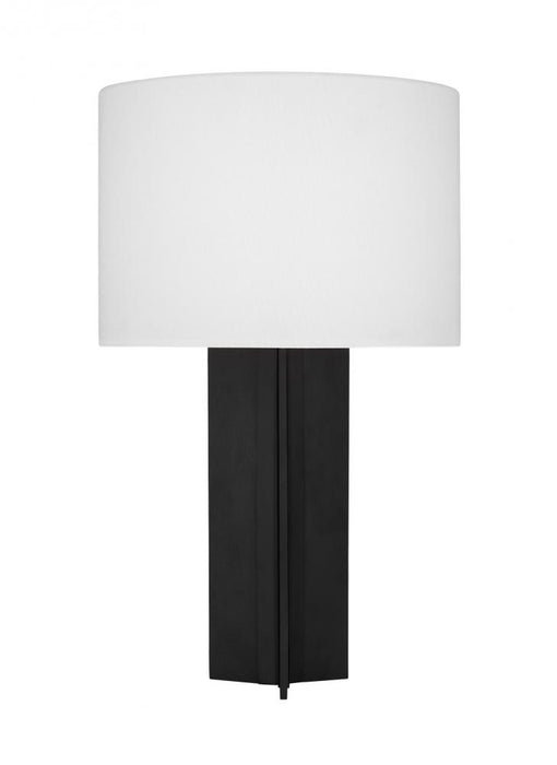 Visual Comfort & Co. Studio Collection Bennett casual 1-light LED medium table lamp in aged iron grey finish with white linen fabric shade