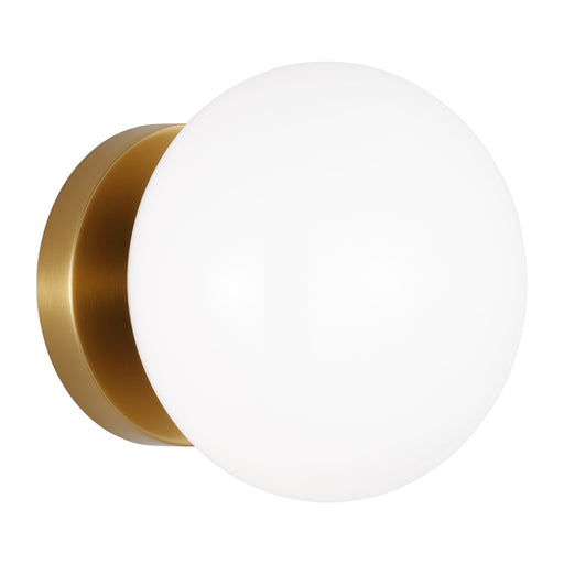 Visual Comfort & Co. Studio Collection Lune mid-century indoor dimmable 1-light sconce in a burnished brass finish with a milk white glass