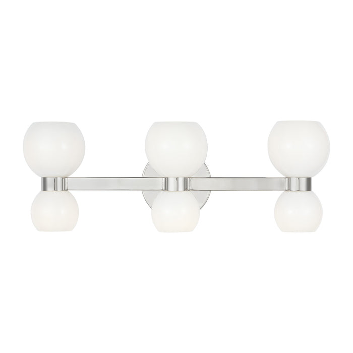 Visual Comfort & Co. Studio Collection Londyn Mid-century modern indoor dimmable 6-light vanity fixture in a polished nickel finish with mi