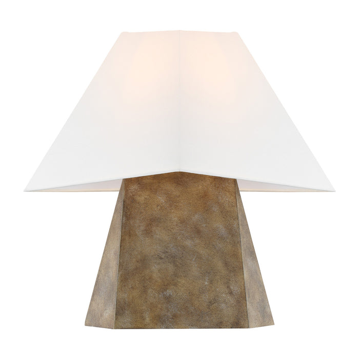 Visual Comfort & Co. Studio Collection Herrero modern 1-light LED medium table lamp in antique gild rustic gold finish with white linen fab