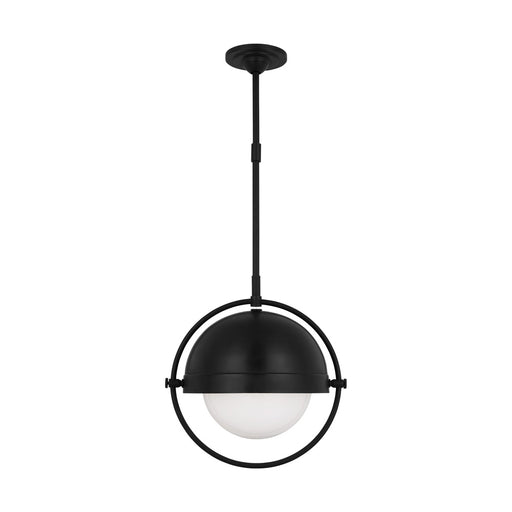 Visual Comfort & Co. Studio Collection Bacall transitional 1-light indoor dimmable large ceiling hanging pendant in aged iron grey finish w