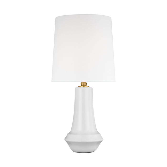 Visual Comfort & Co. Studio Collection Jenna contemporary 1-light LED medium table lamp in new white finish with white linen fabric shade