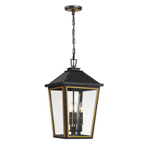 Crystorama Hawkins 4 Light Matte Black + Textured Gold Outdoor Pendant