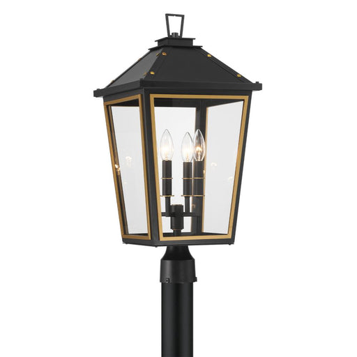 Crystorama Hawkins 4 Light Matte Black + Textured Gold Outdoor Post