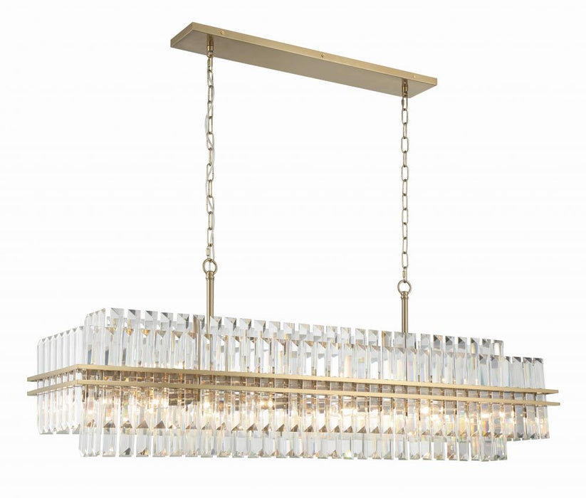 Crystorama Hayes 16 Light Aged Brass Linear Chandelier