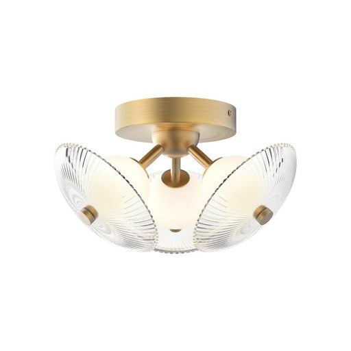 Alora Hera 12-in Brushed Gold/Clear Ribbed Glass LED Flush Mount