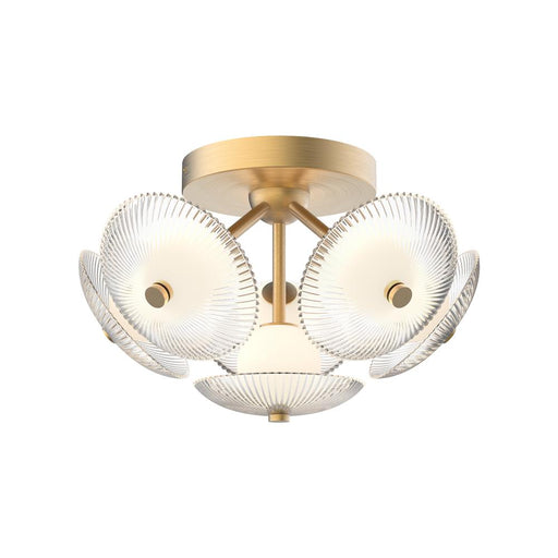 Hera 16-in Brushed Gold/clear Ribbed Glass Led Flush Mount | FM417606BGCR-UNV