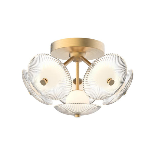 Alora Hera 16-in Brushed Gold/Clear Ribbed Glass LED Flush Mount