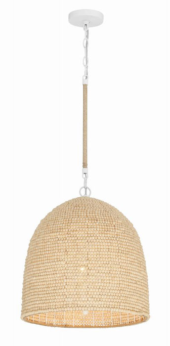 Crystorama Jasper 3 Light Matte White + Natural Wood Pendant