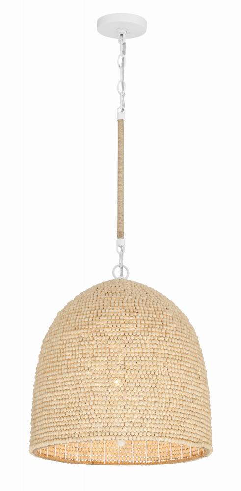 Crystorama Jasper 3 Light Matte White + Natural Wood Pendant