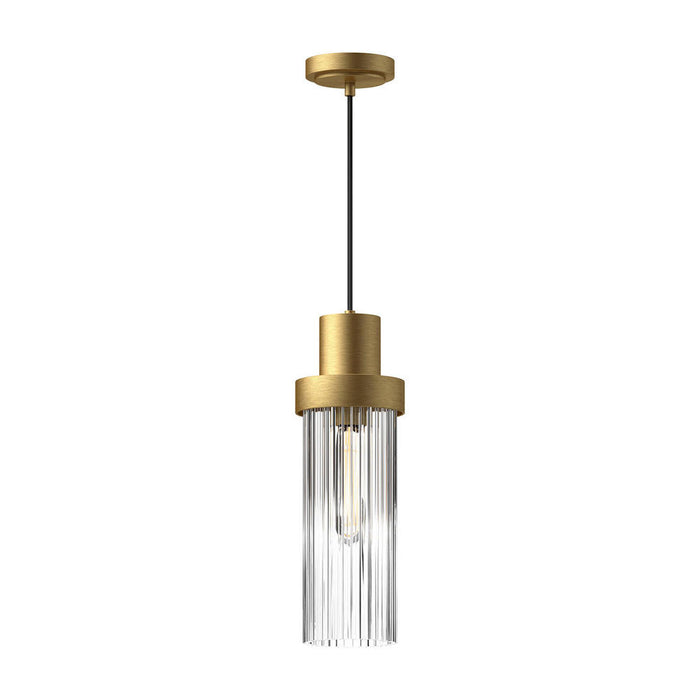 Kent 5-in Brushed Gold/clear Ribbed Glass 1 Light Pendant | PD435605BGCR