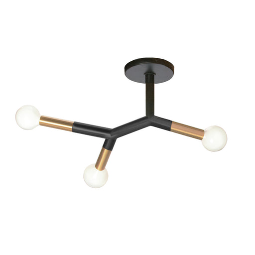3 Light Semi Flush Mount, Matte Black & Aged Brass | MOR-213SF-MB-AGB