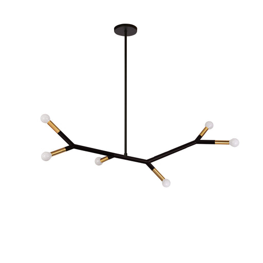 6 Light Horizontal Pendant In Matte Black And Aged Brass | MOR-396HP-MB-AGB