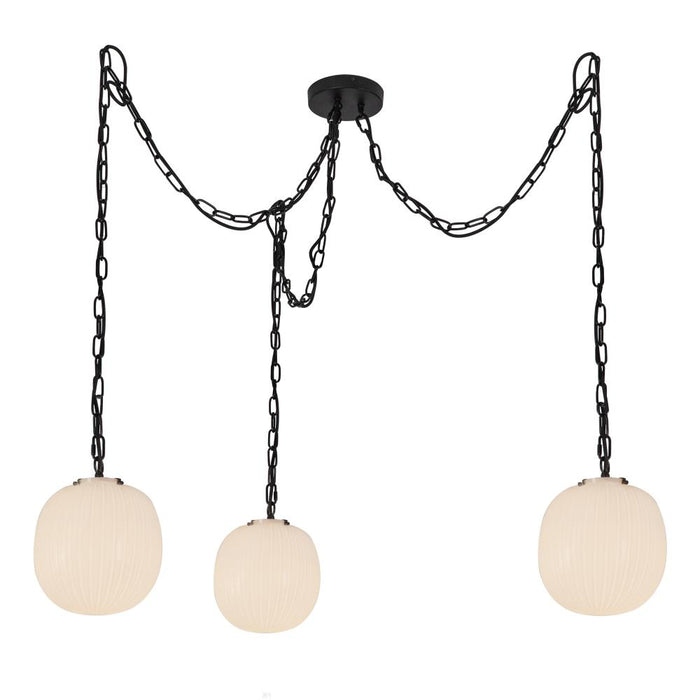 Cherise 3-light Matte Black/glossy Ribbed Opal Glass Socket Multi Pendant | MP579712MBGR