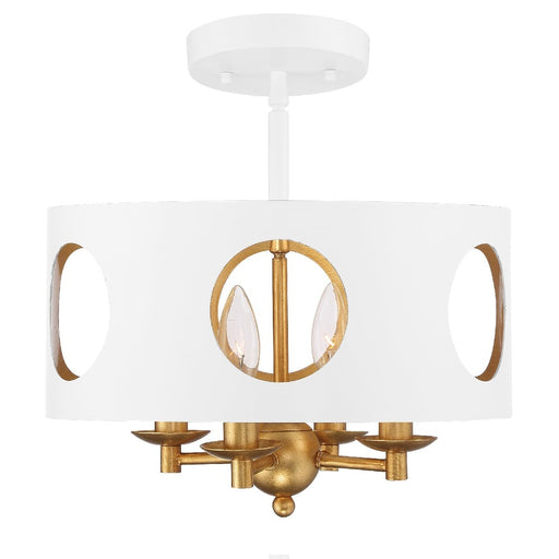 Crystorama Odelle 4 Light Matte White + Antique Gold Ceiling Mount