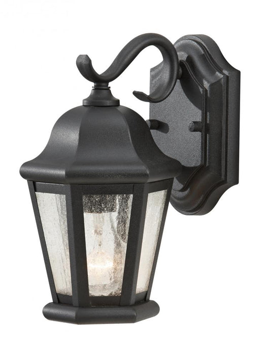 Generation Lighting Martinsville traditional 1-light outdoor exterior small wall lantern sconce in black finish with cle