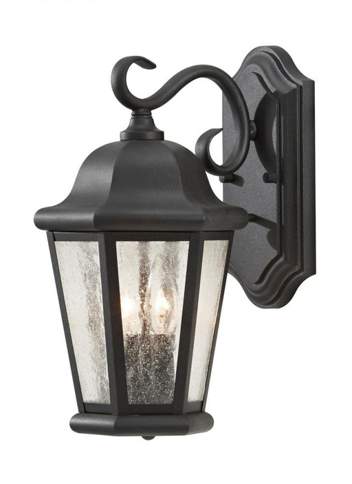 Generation Lighting Martinsville traditional 2-light outdoor exterior medium wall lantern sconce in black finish with cl