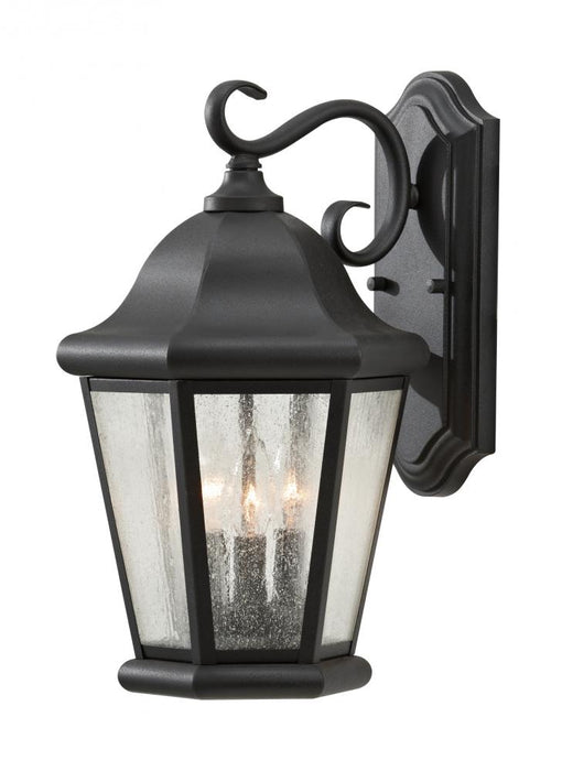 Generation Lighting Martinsville traditional 3-light outdoor exterior large wall lantern sconce in black finish with cle