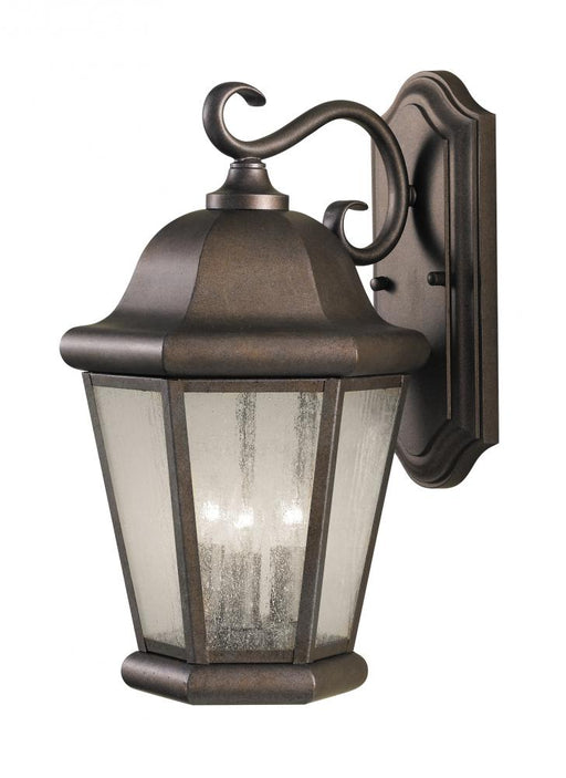 Generation Lighting Martinsville traditional 3-light outdoor exterior large wall lantern sconce in corinthian bronze fin