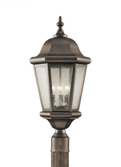 Generation Lighting Martinsville traditional 3-light outdoor exterior post lantern in corinthian bronze finish with clea