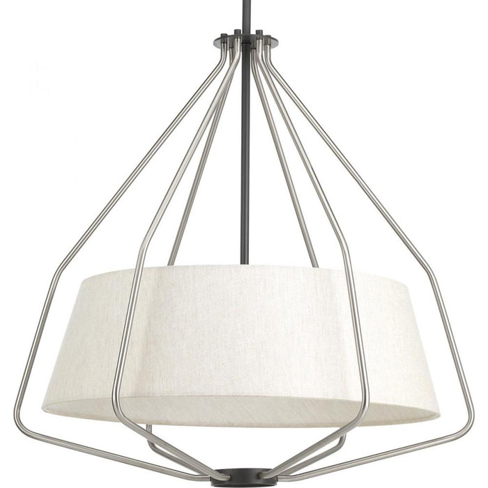 Progress Hangar Collection Three-Light Brushed Nickel Mid-Century Pendant Light