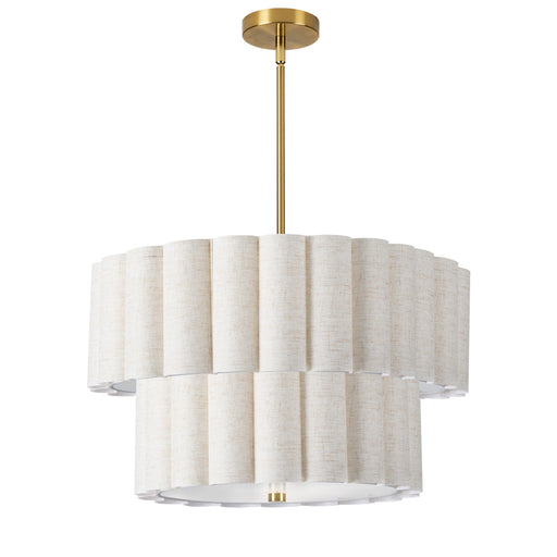  4 Light  Agb 2 Tier Pendant W/ Fx Scallop Shades | PCA-224P-AGB-FX