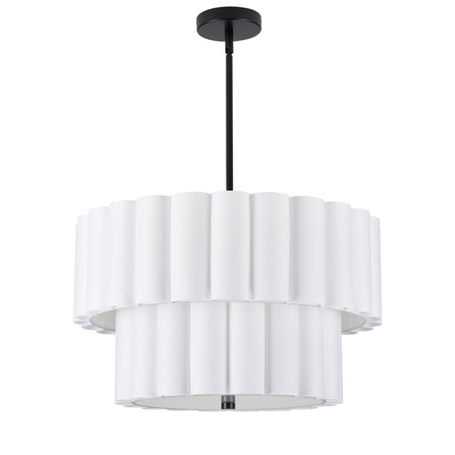 4 Light Mb 2 Tier Pendant W/ Wh Scallop Shades | PCA-224P-MB-WH