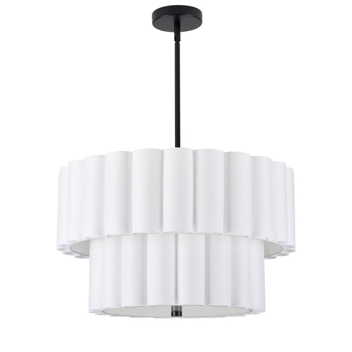  4 Light  Mb 2 Tier Pendant W/ Wh Scallop Shades | PCA-224P-MB-WH