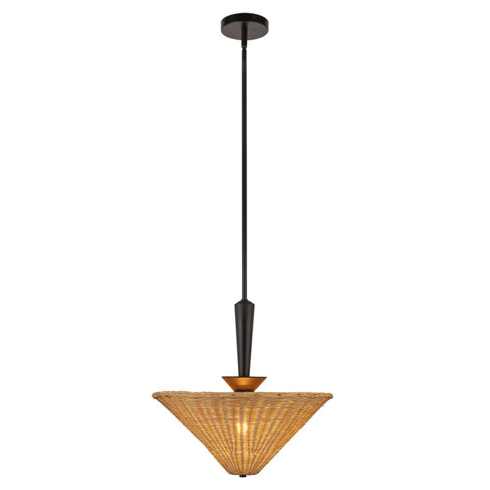 Bridgette 16-in Matte Black/rattan Socket Pendant | PD497016MBRA