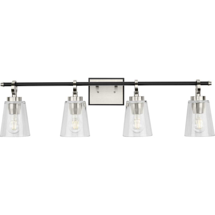 Progress Cassell Collection Four-Light Brushed Nickel Matte Black Luxe Industrial Bath & Vanity Light