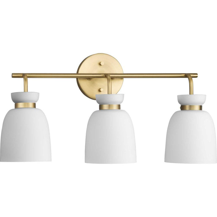 Progress Lexie Collection Three-Light Brushed Gold Contemporary Vanity Light