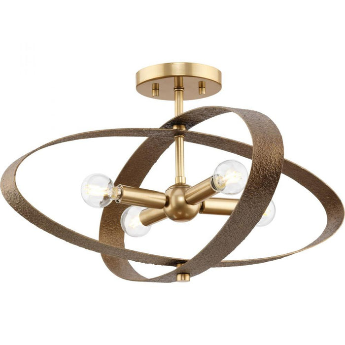 Progress Allegheny Collection Four-Light Soft Gold Rustic Modern 24" Semi-Flush Mount Light