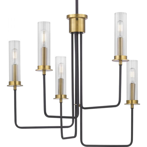 Progress Rainey Collection Five-Light Graphite Clear Fluted Ribbed Glass Modern Chandelier Light