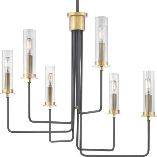 Progress Rainey Collection Six-Light Graphite Clear Fluted Ribbed Glass Modern Chandelier Light