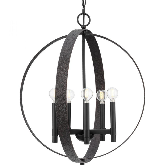 Progress Allegheny Collection Five-Light Matte Black Rustic Modern Pendant