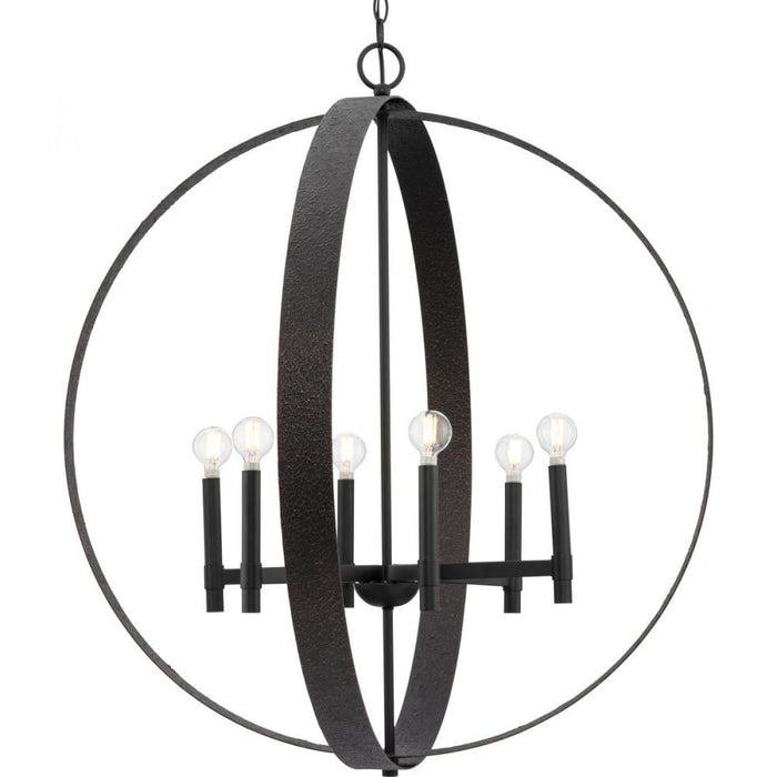 Progress Allegheny Collection Six-Light Matte Black Rustic Modern Pendant