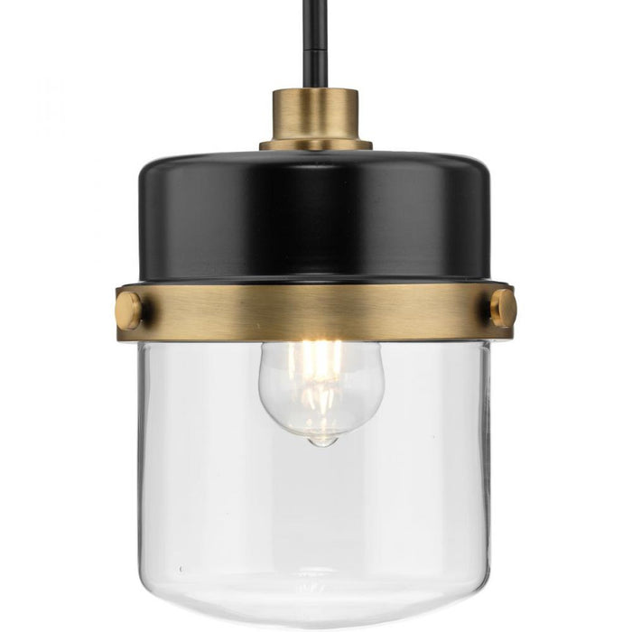 Progress Beckner Collection One-Light Matte Black Clear Glass Urban Industrial Pendant Light