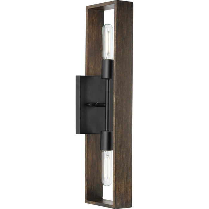 Progress Boundary Collection Two-Light Matte Black Roasted Chicory Modern Wall Bracket