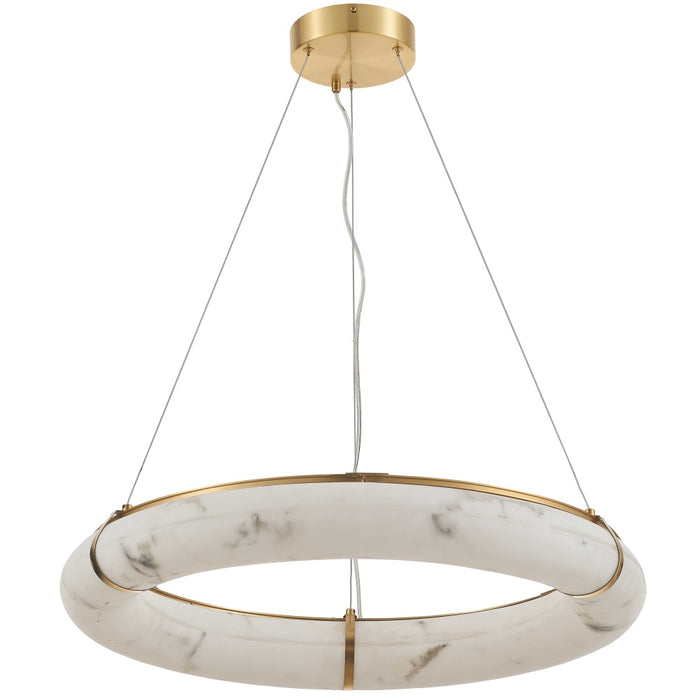 63w Aged Brass Pendant W/ Faux Alabaster | RBN-2768LEDP-AGB-ALB