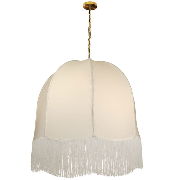 1 Light Incandescent Pendant, Aged Brass W/ White Fringe Shade | REN-301P-AGB