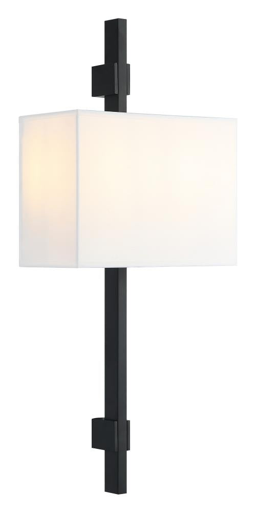 Matteo 2 LT 10"W "BADGLEY" W WHITE FABRIC SHADE MATTE BLACK WALL Sconce E12 LED 10W