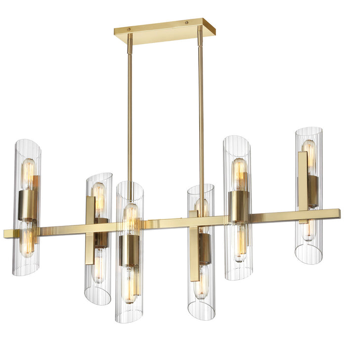  12 Light  Horiz Chandelier, Agb W/ Clear Fluted Glass | SAM-4012HC-AGB