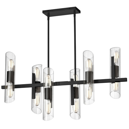  12 Light  Horiz Chandelier, Mb W/ Clear Fluted Glass | SAM-4012HC-MB