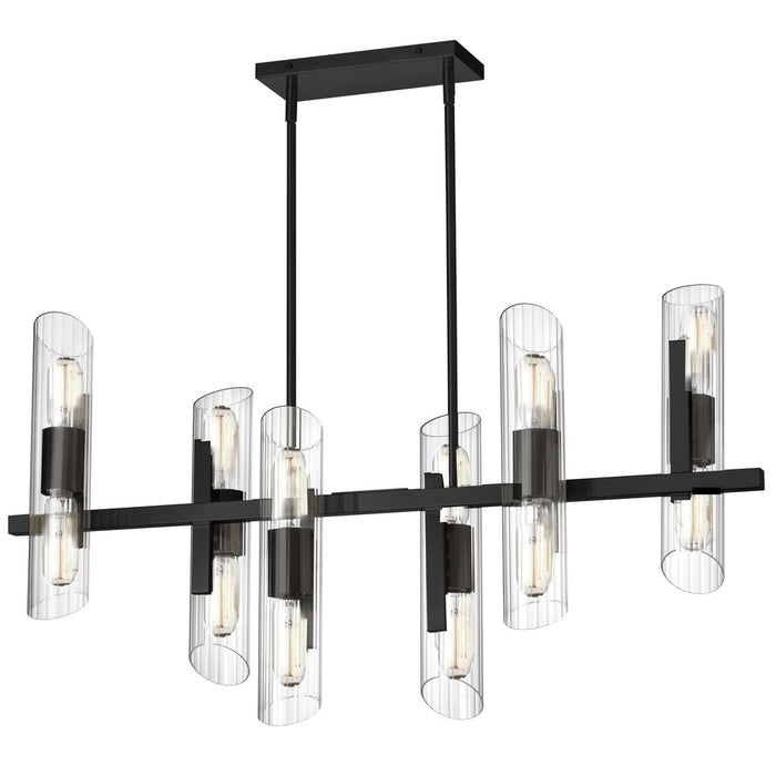  12 Light  Horiz Chandelier, Mb W/ Clear Fluted Glass | SAM-4012HC-MB