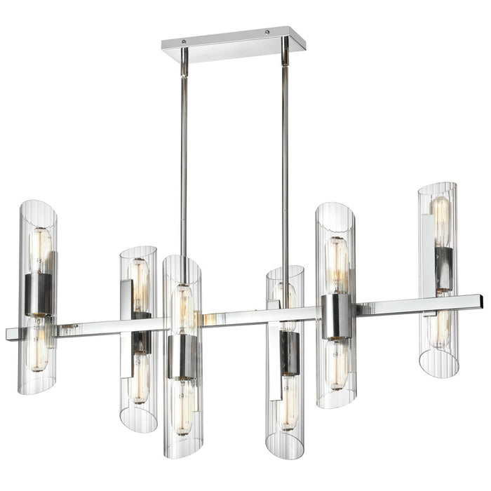  12 Light  Horiz Chandelier, Pc W/ Clear Fluted Glass | SAM-4012HC-PC