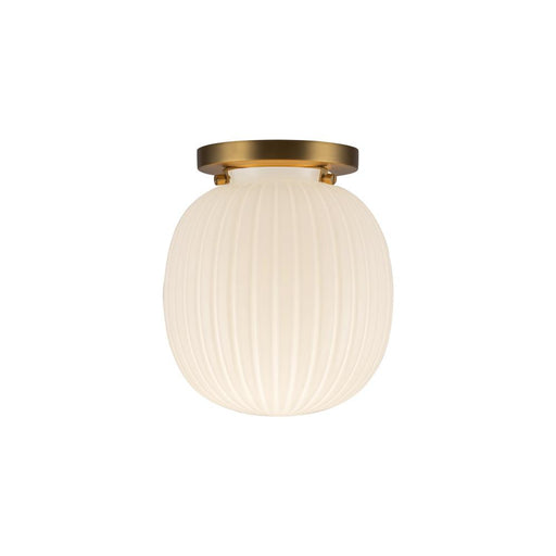 Cherise 7-in Brushed Gold/glossy Ribbed Opal Glass Socket Semi-flush Mount | SF579107BGGR